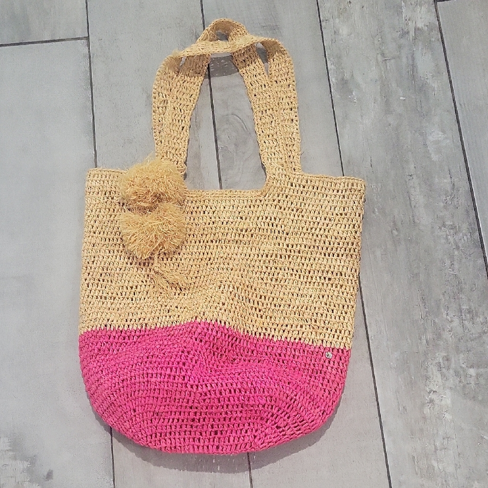 Chic Pink and Tan Crochet Tote Bag